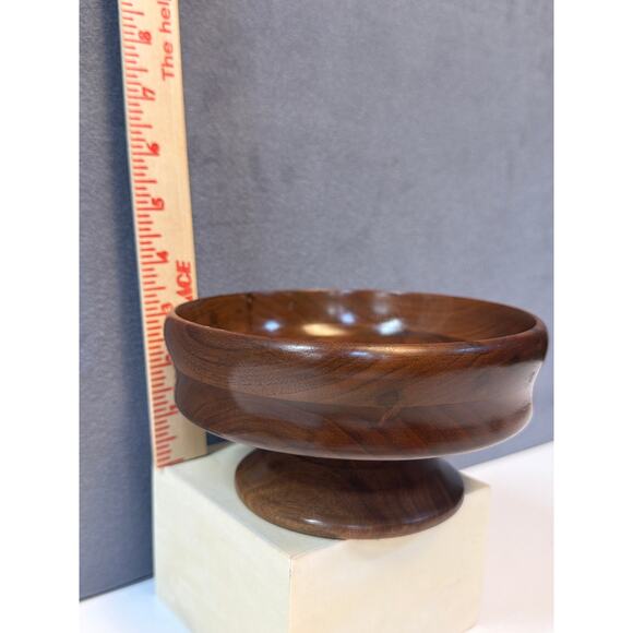 MCM Vintage Walnut Pedestal Bowl Handmade - Picture 6 of 8